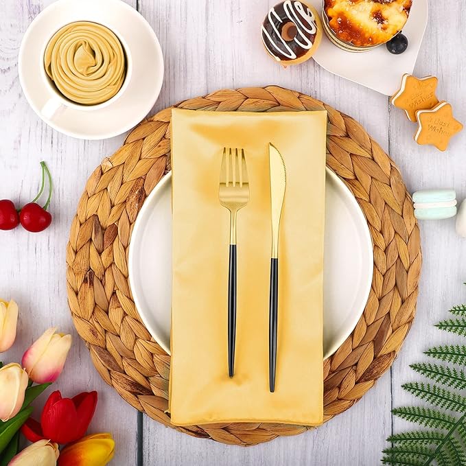 ANECO 16 Pack Square Satin Napkin Bright Silk Table Napkin Soft Smooth Fabric Table Napkin for Wedding Banquet Party Decoration, Gold, 20 x 20 Inch
