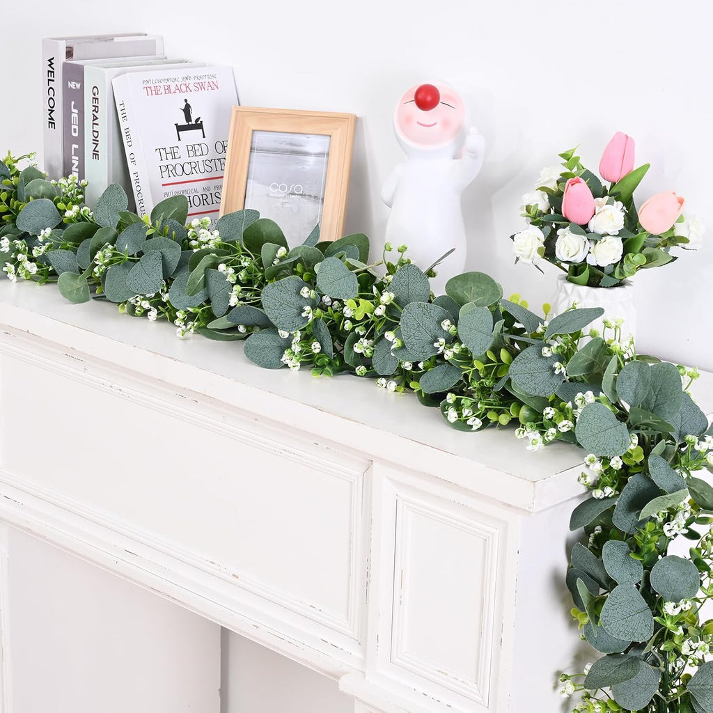 waipfaru 8pcs eucalyptus garland, 5.9ft greenery garland, green on a desk or shelf