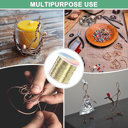 2-Rolls 0.4mm Jewelry Wire, 26 Gauge 328FT Craft Wire Copper Beading Wire for Jewelry Making/Planting/Weaving/DIY Crafting, Soft Metal Wires [100M, Light Golden]