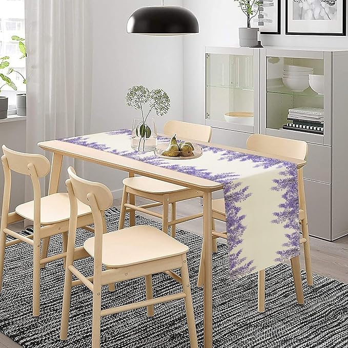Purple Lavender Table Runner Vintage Watercolor Modern Kitchen Restaurant Decoration Suitable for Indoor and Outdoor Wedding Party Banquet Table Runner 13x120 Inch
