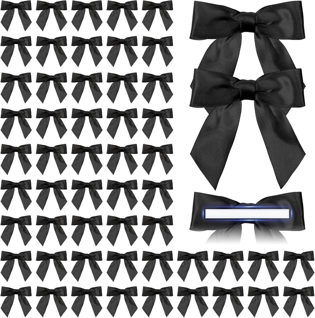Daifunli 60 Pcs Satin Ribbon Black Bows 3 x 3 Inches Self Adhesive Satin Bows for Gift Wrapping Treat Bags Baby Shower Birthday Party Premade Ribbon Bow with Double Sided Tape for Crafts Gift Wrap