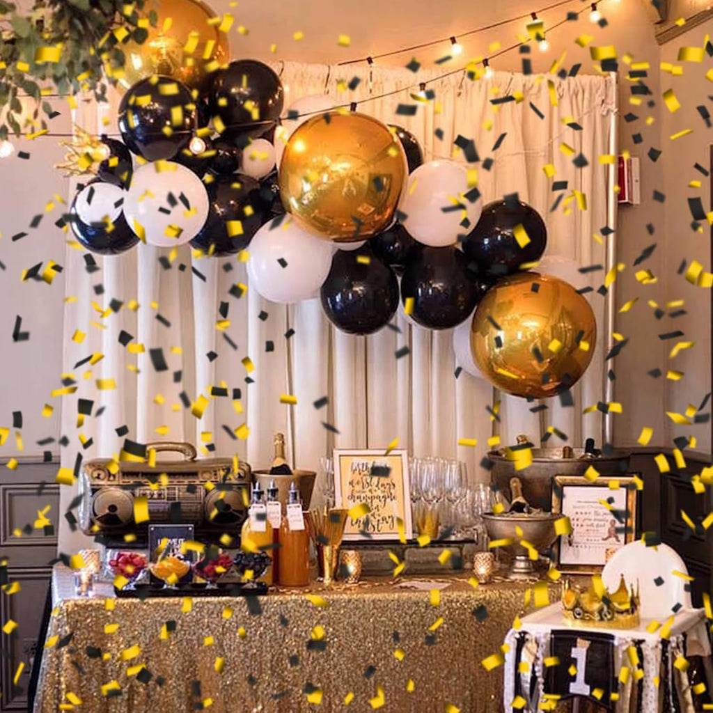 12" Black and Gold Confetti Cannon Party Poppers - 2 Pack | Birthday Graduation Wedding Retirement New Year Celebrations - Easy to Use