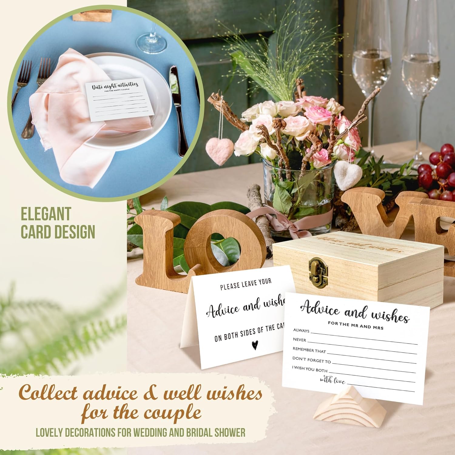 STOFINITY Advice And Wishes For The Mr And Mrs - Bridal Shower Advice Cards, Bridal Shower Games, Wedding Decorations, Advice For The Groom And Bride Box, Wedding Games For Reception