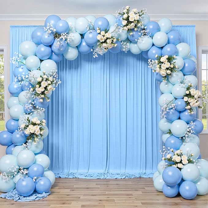 50 ft x 10 ft Wrinkle Free Blue Backdrop Curtain Panels, Polyester Photography Backdrop Drapes, Wedding Party Home Decoration Supplies