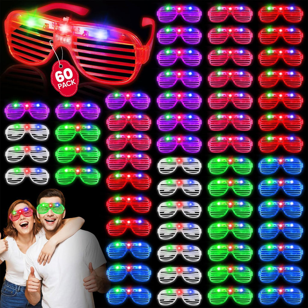 60 Pack LED Glasses ,6 Colors Light Up Glasses Glow in The Dark Party Supplies , Party Glasses for Adults , Glow Shutter Glasses for Valentines Day , New Year's Eve Decoration , Birthday