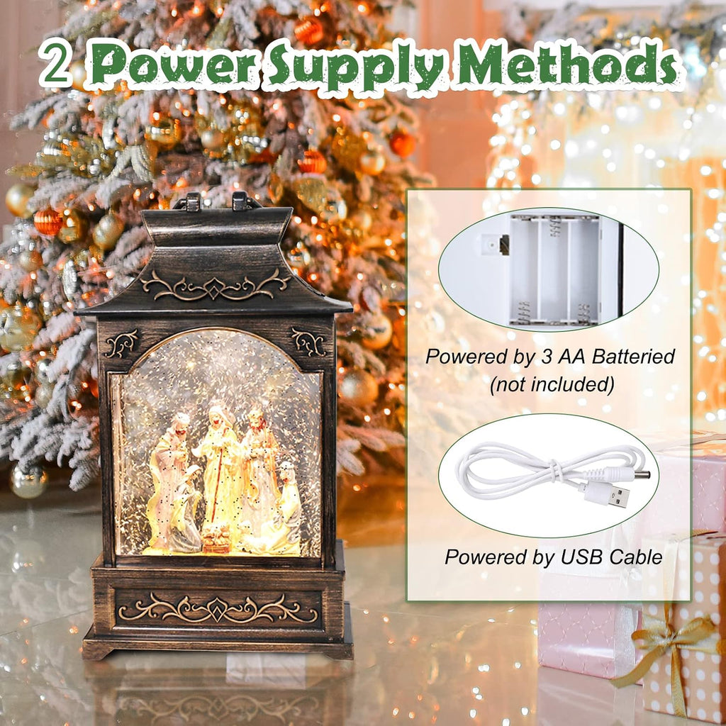 Christmas Snow Globes Musical Lantern Snow Globe Nativity Scene Water Snow Globe Glittering Portable Hanging Tabletop Decorative Lantern Christmas Home Décor and Gift