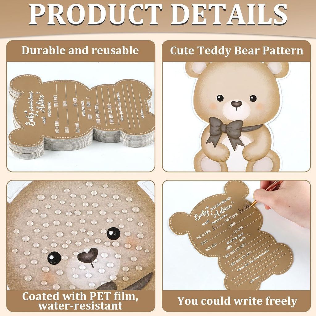 Justforjoyful 50 Pcs Teddy Bear Baby Shower Game Set Prediction and Advice Cards We Can Bearly Wait Baby Shower Decorations Bear Best Wishes Gender Neutral Game Party Activity Supplies