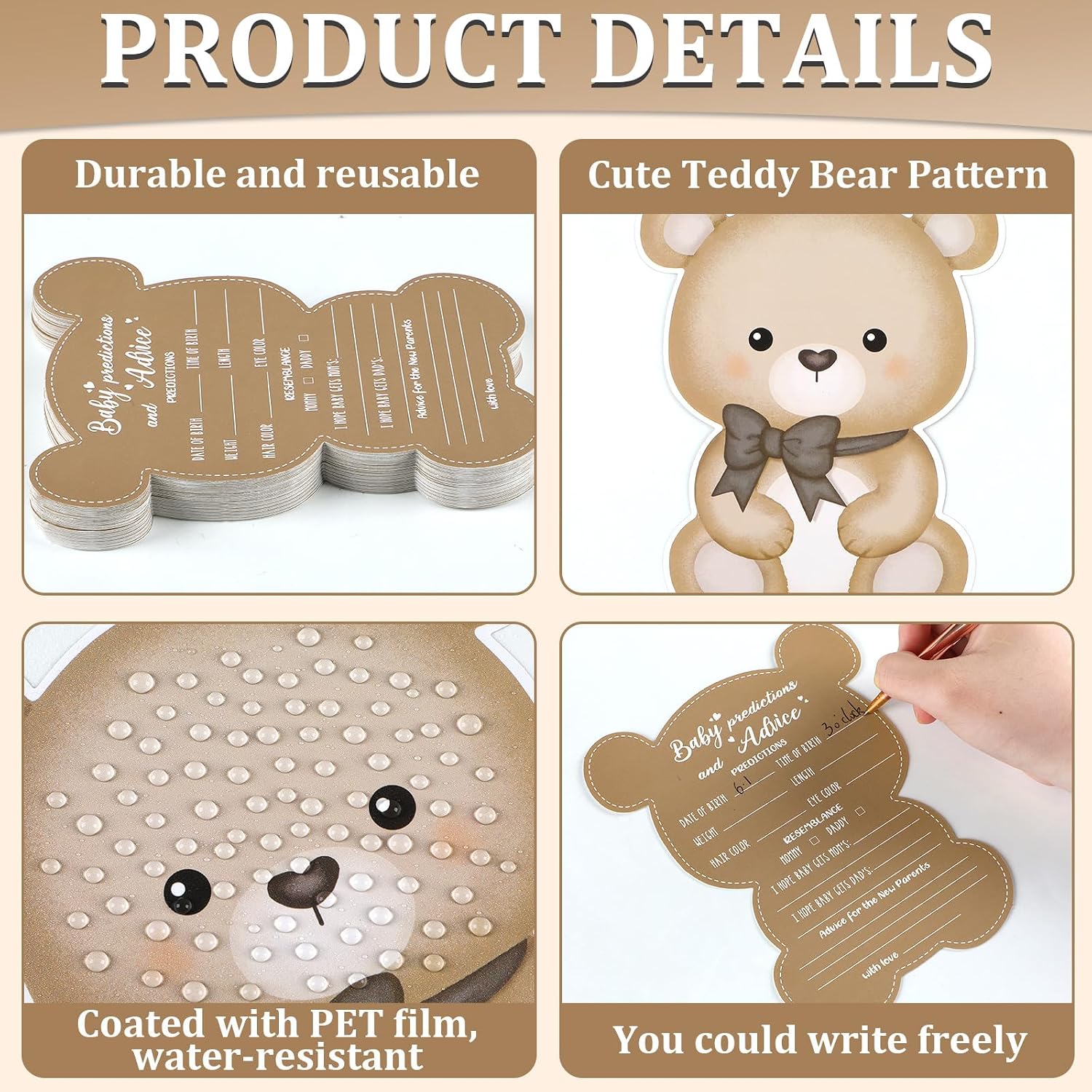 Justforjoyful 50 Pcs Teddy Bear Baby Shower Game Set Prediction and Advice Cards We Can Bearly Wait Baby Shower Decorations Bear Best Wishes Gender Neutral Game Party Activity Supplies