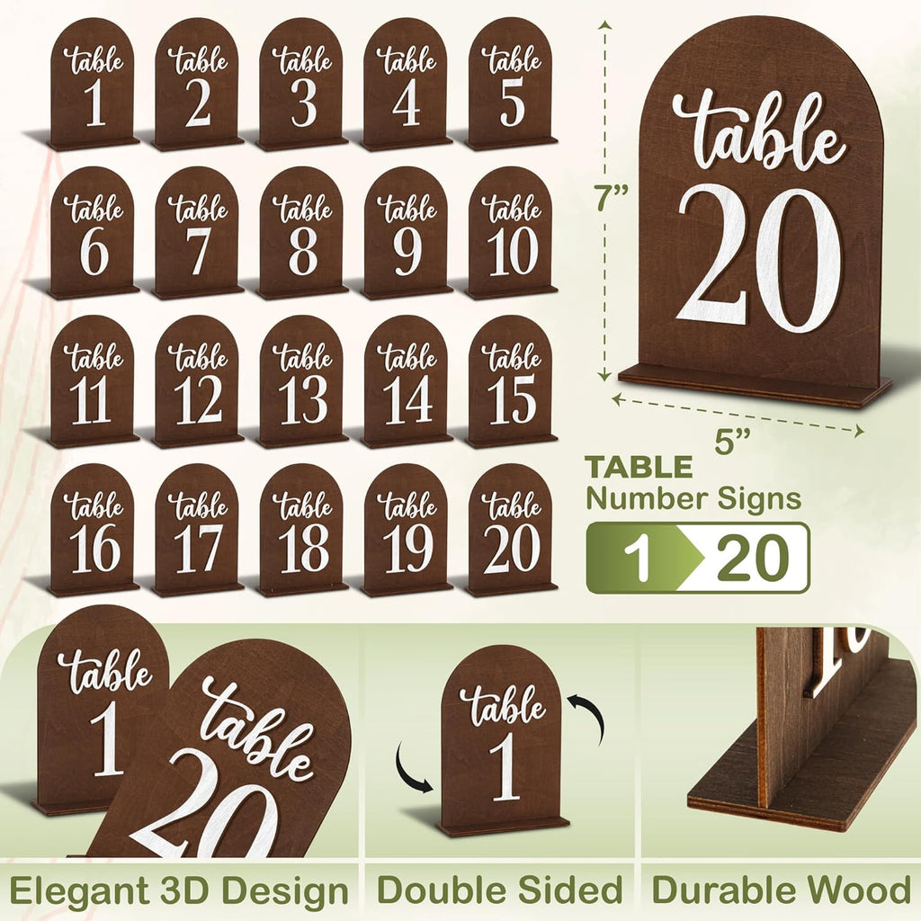 Woodamore Wedding Table Numbers 1-20, Wood Table Numbers For Wedding Reception 1-20, Restaurant Tables Number Signs With Stands, Wooden Tables Markers For Event, Party, Centerpiece