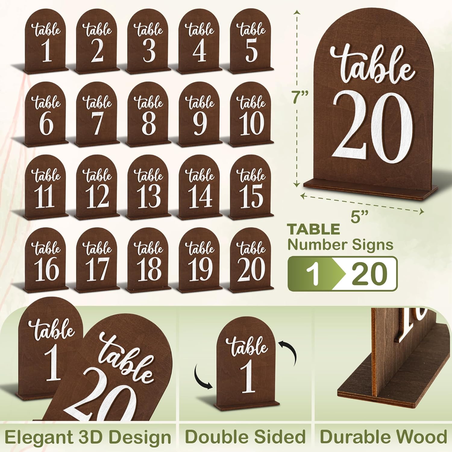 Woodamore Wedding Table Numbers 1-20, Wood Table Numbers For Wedding Reception 1-20, Restaurant Tables Number Signs With Stands, Wooden Tables Markers For Event, Party, Centerpiece