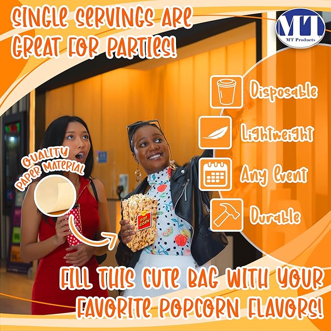 MT Products Popcorn Bags 4 oz. - Large Individual Popcorn Holder - Pack of 50