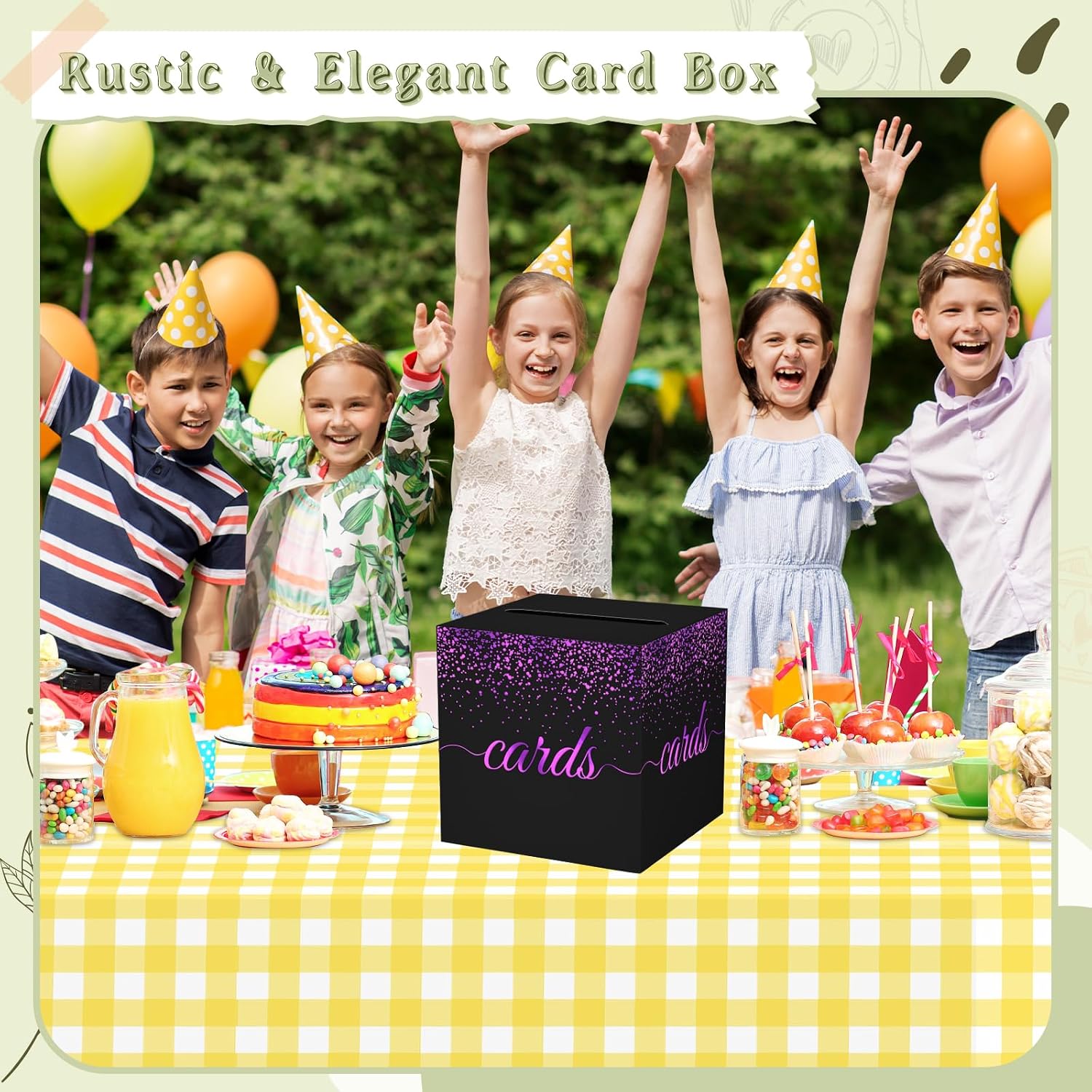 WNINK Black Purple Gold Cards Box for Birthday, Wedding, Bridal or Baby Shower, Graduation, Funeral, Anniversaries, Engagement Party Decorations Supplies Money and Cards Receiving Box