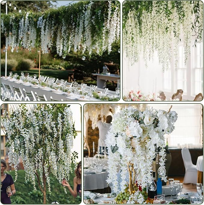 Wisteria Hanging Flowers,Fake Hanging Flowers,Wisteria artificiales Garland for Home Wedding Arch Floral Party Garden Ceremony Outdoor Decor,3.6 feet Long(25,White)
