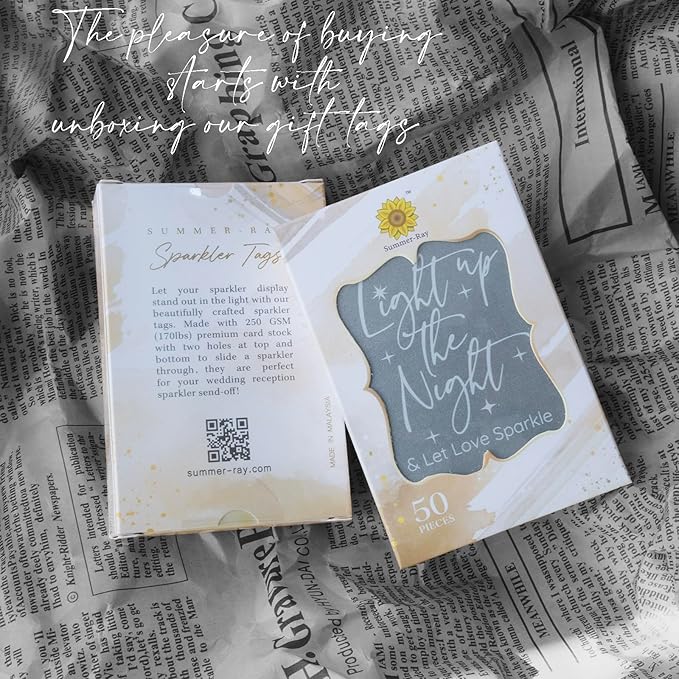 Summer-Ray 50pcs Light up The Night & Let Love Sparkle Wedding Sparkler Tags (White)