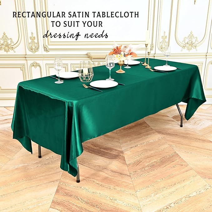 10 Packs Satin Tablecloth 57 x 108 Inch Dark Green Rectangular Table Cloth Silk Tablecloth Smooth Fabric Overlay Satin Table Cover Decoration for Wedding Party Banquet Events
