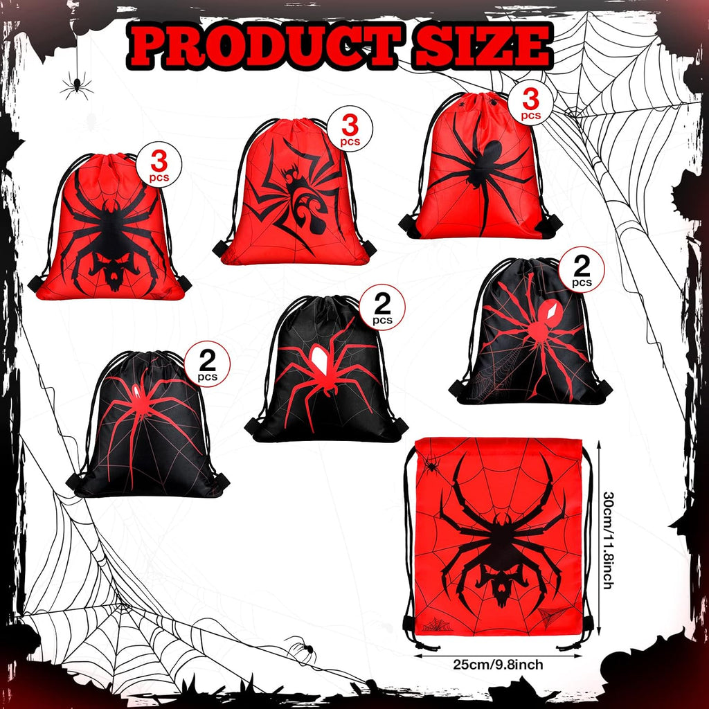 Lothee 24 Pcs Spider Drawstring Goodie Gift Bags Birthday Party Favors Spiderweb Candy Treat Bags for Birthday Party Supplies (Novel Style)