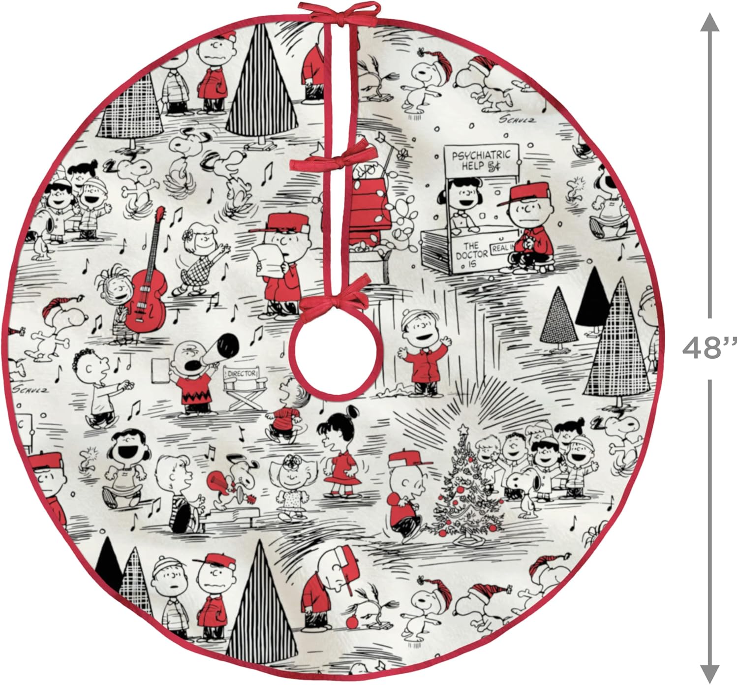Hallmark Peanuts 48" Christmas Tree Skirt, Fabric, Gifts for Peanuts Fans