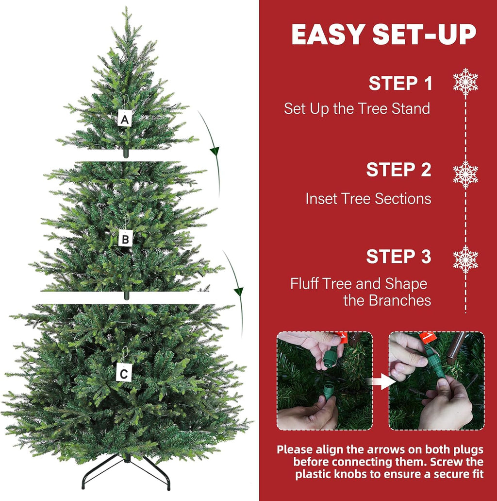 hykolity 7.5 ft prelit christmas tree with realistic showing dimensions