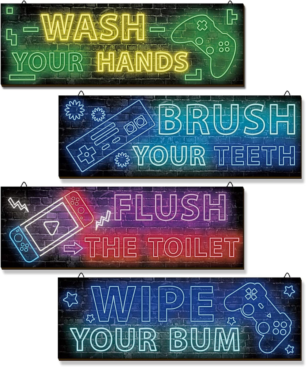 YLOLUL 4 Pcs Neon Gaming Wall Art & Room Accessories for Teen Boys & Kids, 16 * 5 Inch