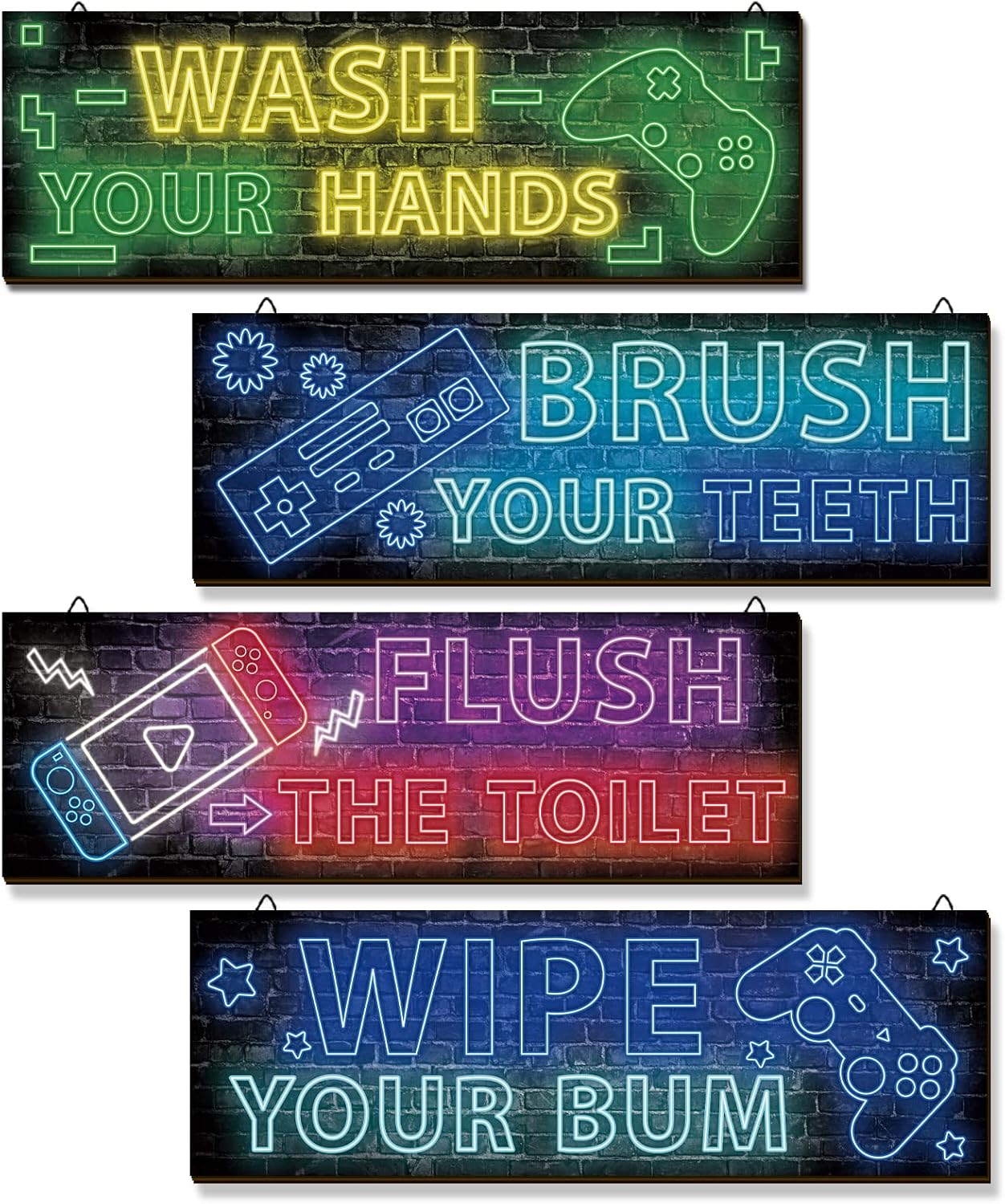 YLOLUL 4 Pcs Neon Gaming Wall Art & Room Accessories for Teen Boys & Kids, 16 * 5 Inch