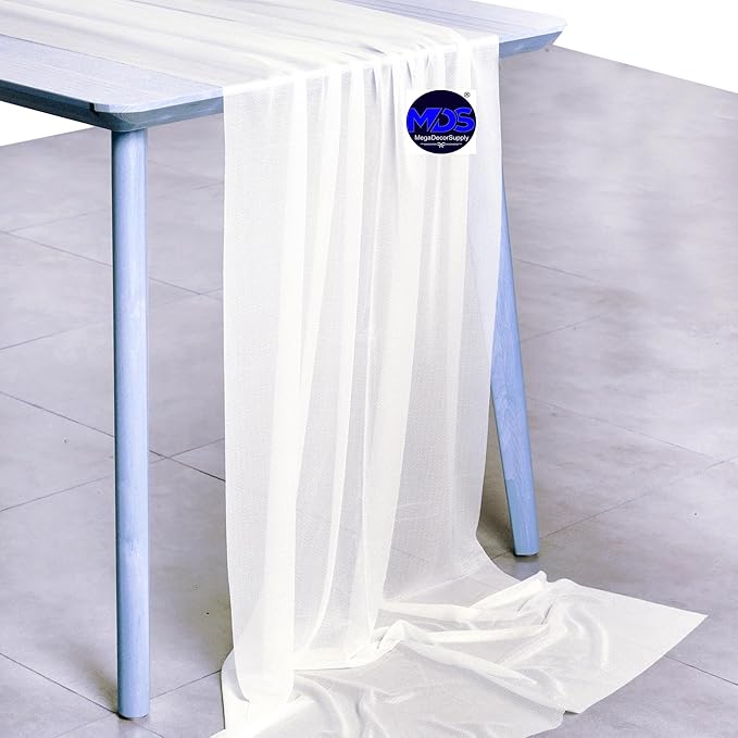 MDS 2 Pack 14ft Chiffon Table Runner 29 x 170 Inches Sheer Wedding Runner Romantic Rustic Table Runner for Wedding Decorations, Birthday Parties, Bridal Shower Party Arch Decor - Ivory