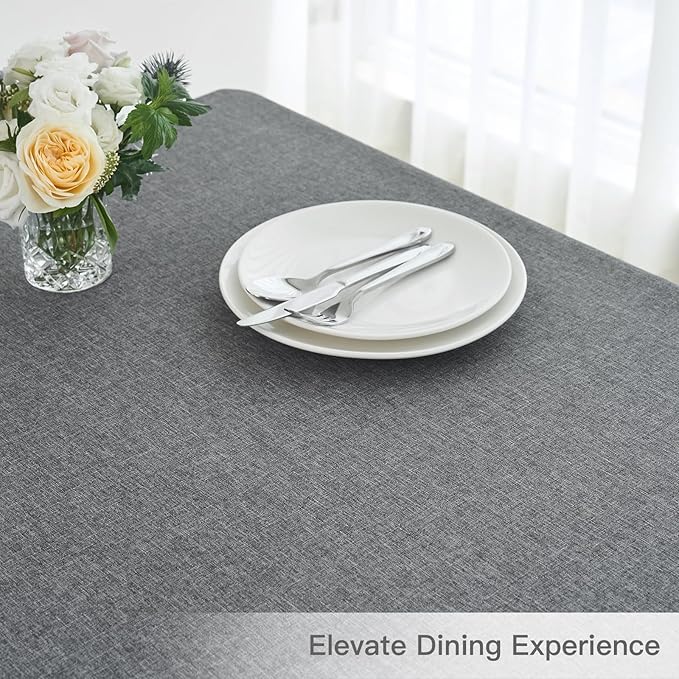 maxmill Rectangle Linen Textured Tablecloth Waterproof Spillproof Wrinkle Free Washable Fabric Table Cloth Kitchen Dining Tabletop Decoration Table Cover for Holiday Party, 52 x 70 Inch, Dark Grey