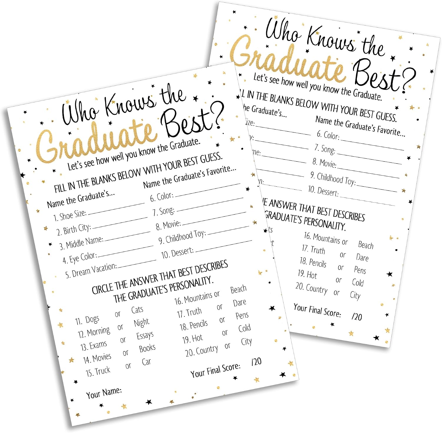 DISTINCTIVS Who Knows The Graduate Best Graduation Game, 25 Count | 5" x 7" Cards, Class of 2026 Grad Party Theme Idea Activity
