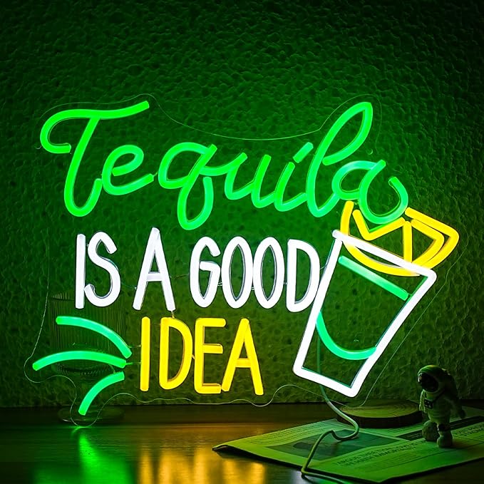 Tequila Is A good Idea Neon Sign LED Tequila Light Up Sign for Wall Decor Dimmable USB Tequila Neon Light Signs for Beer Bar Home Party Music Festival Man Cave Restaurant