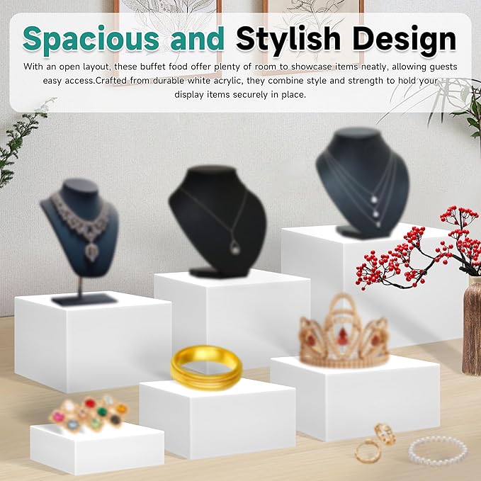 12" Large Buffet Risers,3Pcs 12",10",8" Buffet Risers,Food Risers for Buffet Table Display Stand Shelf for Party Catering Dessert Jewelry Collectibles Acrylic Cube Boxes