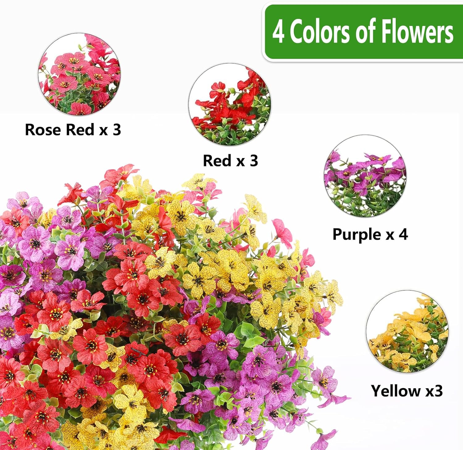 Artificial Flowers Fake Plants for Outdoors Summer Decoration, 13 Bundles Silk Realistic UV Resistant Faux Flowers for Outside Planter Porch Yard Patio Garden Home Indoor, Mix