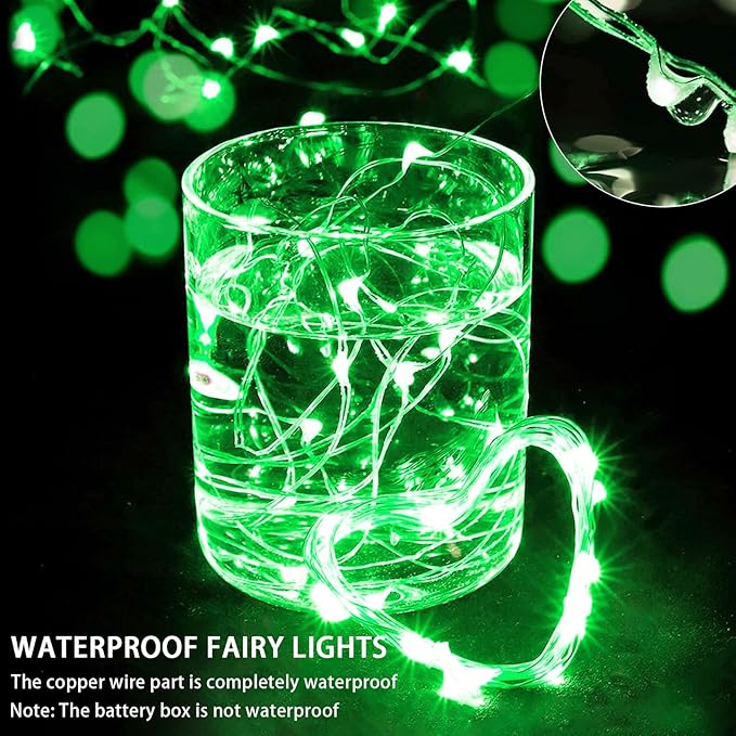 24 Pack Green Fairy Lights 7Ft 20 LED Twinkle String Lights 3 Modes Battery Operated Waterproof Firefly Starry for Mason Jar Party Wedding Christmas Valentines Day Table Centerpieces