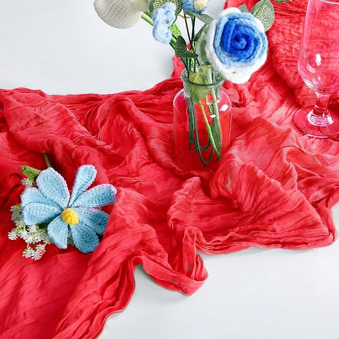 1-Pack Red Cheesecloth Table Runners – 10FT (35x120 Inch) Boho Rustic Gauze Fabric Cheese Cloth Table Runner for Weddings, Baby Showers, Bridal Shower, Farmhouse & Birthday Party Decor