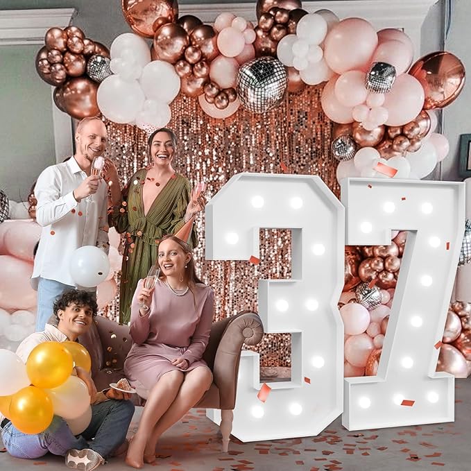 imprsv Marquee Numbers Large 37th-Birthday Decorations: 4ft Light Up Number Party Decor 37 Year Old 73rd Birthday Decoration Backdrop 73 Anniversary Cardboard Big Mosaic Balloon Frame Number 37