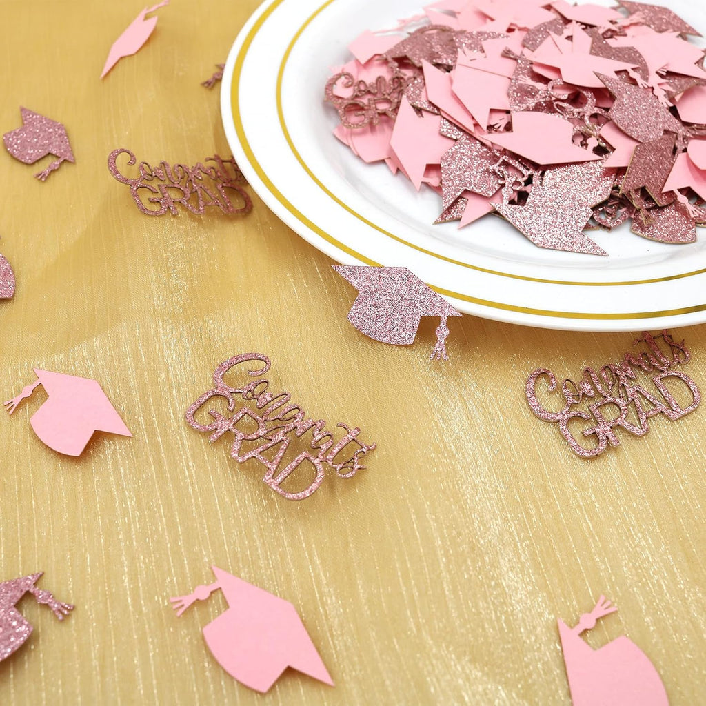 200PC Rose Gold Pink Graduation Confetti Decorations Class of 2026 Glitter Congrats Grad Confetti for Table Graduation Cap Scatters for Pink Grad Party decorations 2026