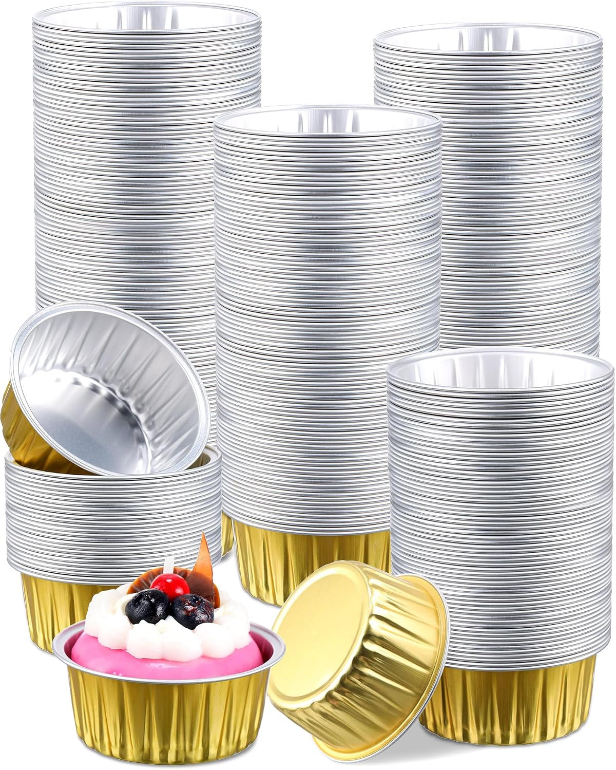 Patelai 300 Pcs Aluminum Foil Cups 4.2 oz Mini Creme Brulee Ramekins, Round