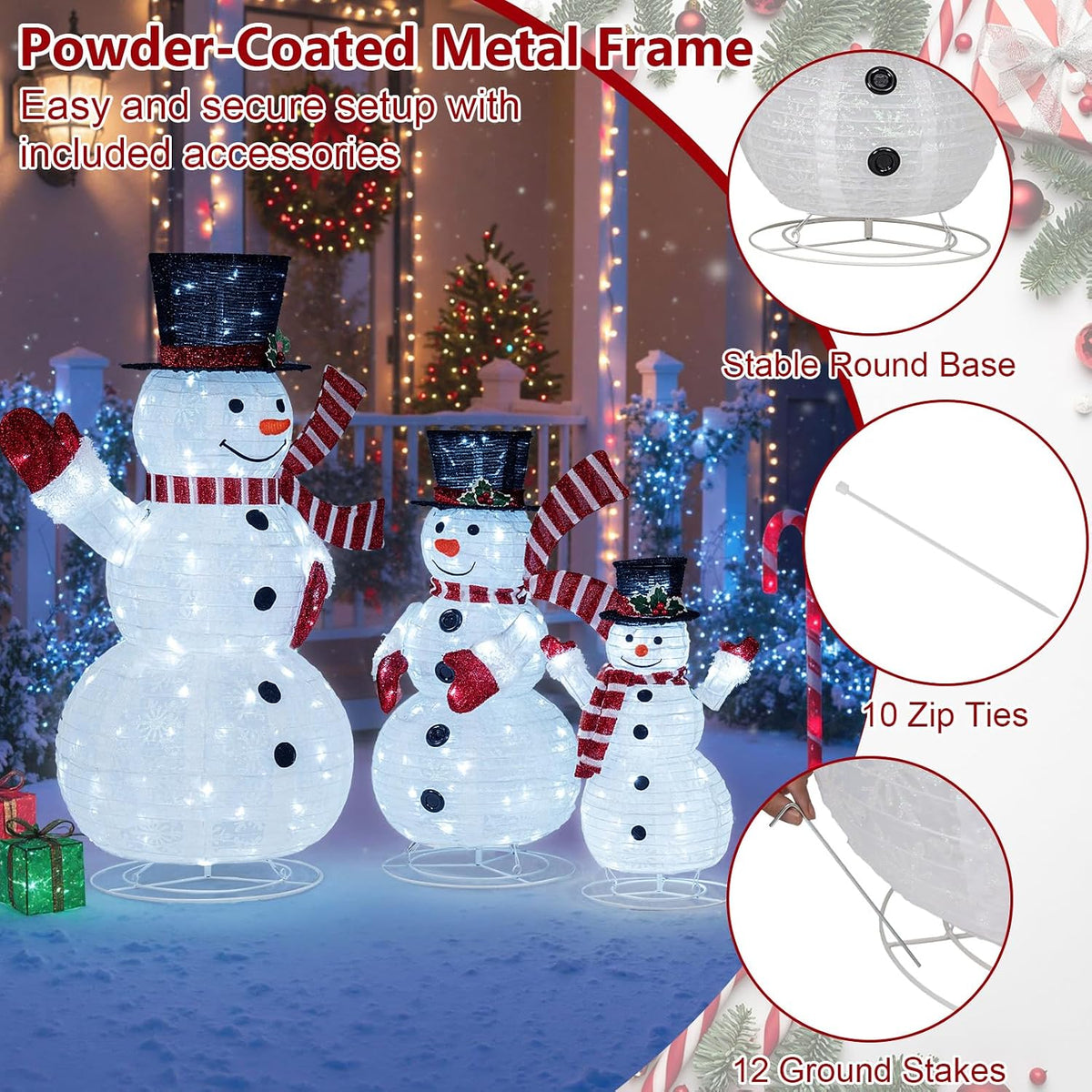 tangkula 3-piece christmas lighted 3d snowman family, 4.1 showing dimensions