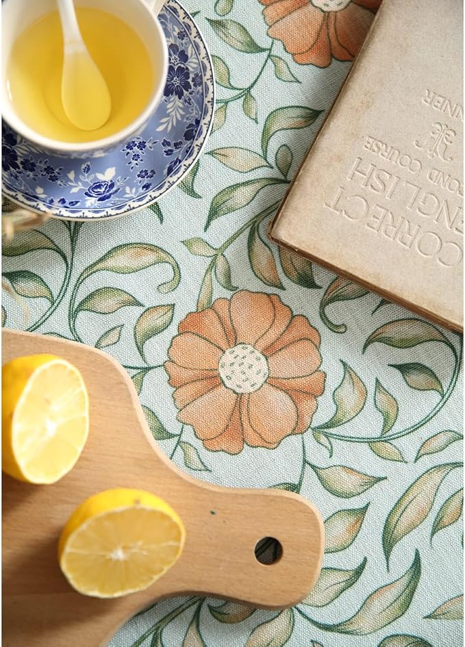 patdrea Designer French Linen Blue Tablecloth for Rectangle Table,Vintage Floral Table Cloth,Colorful Decoration Fall Cover Kitchen Dining for Thanksgiving,Tea Party,Christmas,63"x110"-Wensel