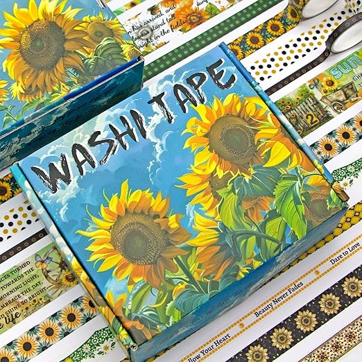 27 Rolls Washi Tape Set - Decorative Masking Tape Colored Sunflower Patterns, Adhesive Artists Tapes for Journaling Supplies, DIY Crafts, Scrapbooking, Junk Journal Supplies, School Supplies
