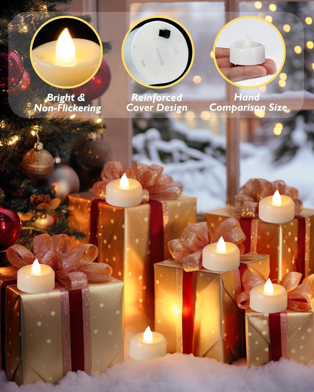 BEICHI Flameless Candles, 12/24/50/100/150 Pack Tea Lights Battery Operated, No Flickering Votive Candles LED Tea Lights for Halloween Christmas Wedding Home (24 Pack, Warm White)