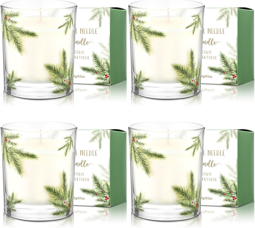 Nuanchu 4 Pack Fir Pine Needle Candle 6.5 oz Scented Candles Gifts with Fir Pine Needle Design Valentine's Day Home Decor for Women and Men