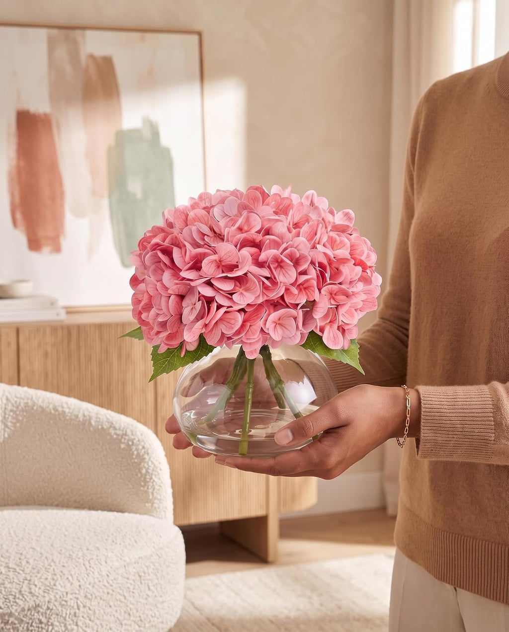hydrangea artificial flowers with vase, real touch latex, package contents