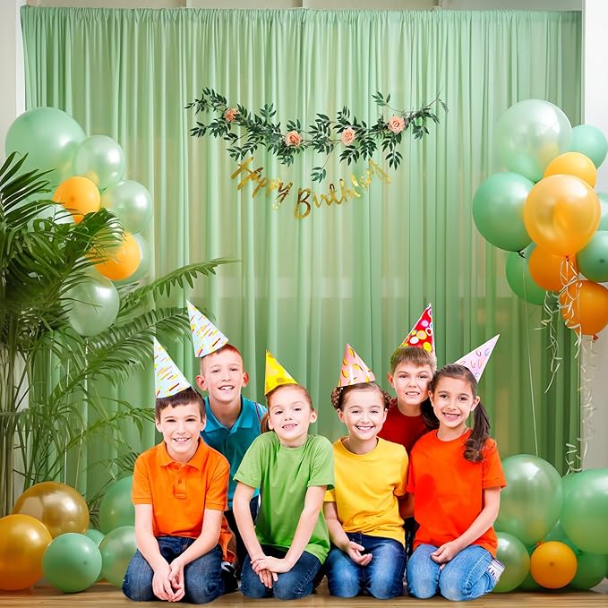 20x10 Green Tulle Backdrop Curtains for Parties, Sheer Backdrop Curtain Wedding Photo Background Drapes for Baby Shower Photography Birthday Party