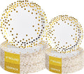 Lullaby 200PCS White Paper Plates, Disposable White and Gold Paper Plates, 100pcs Dinner Plates 9", 100pcs Dessert Plates 7", Party Plates with Golden Dot for Birthday, Gathering