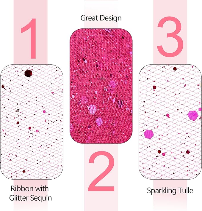 Glitter Tulle Rolls, 6” by 50 Yards (150FT) Sparkling Tulle Spool Ribbon Sequin Tulle Netting Fabric for Tutu Skirt Wedding Birthday Baby Shower (Rose Red)
