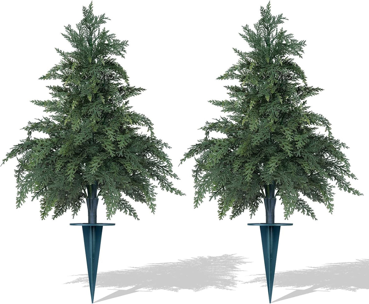 Grooy Set of 2 Artificial Topiary Cedar Trees with Ground Spike