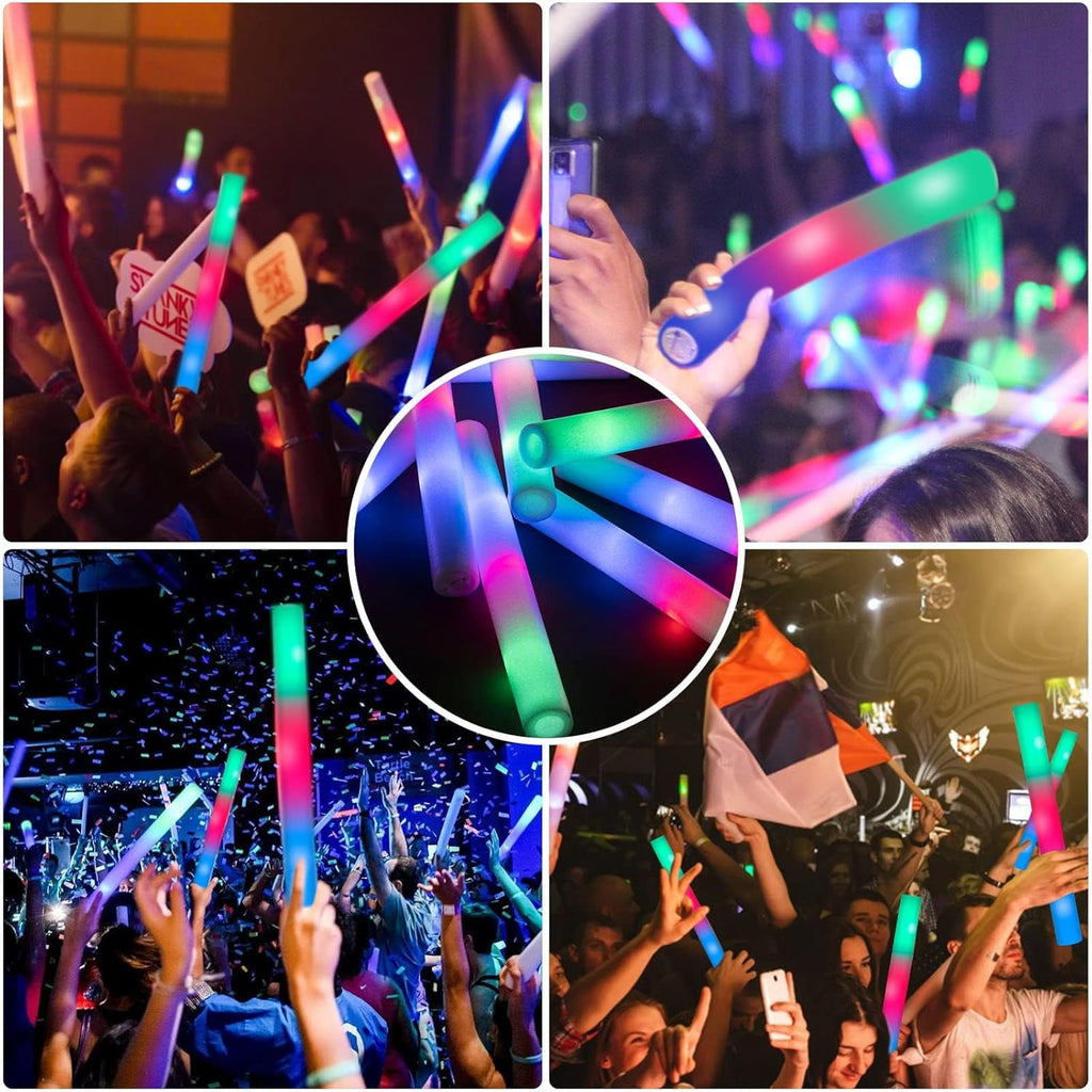 SHQDD 46PCS Foam Glow Sticks, Foam Light Up Sticks with 3 Modes Colorful Flashing, Glow Stick Bulk Party Pack, Glow in Dark Party Supplies, LED Foam Sticks Bulk for Wedding, Raves, Concert, Halloween