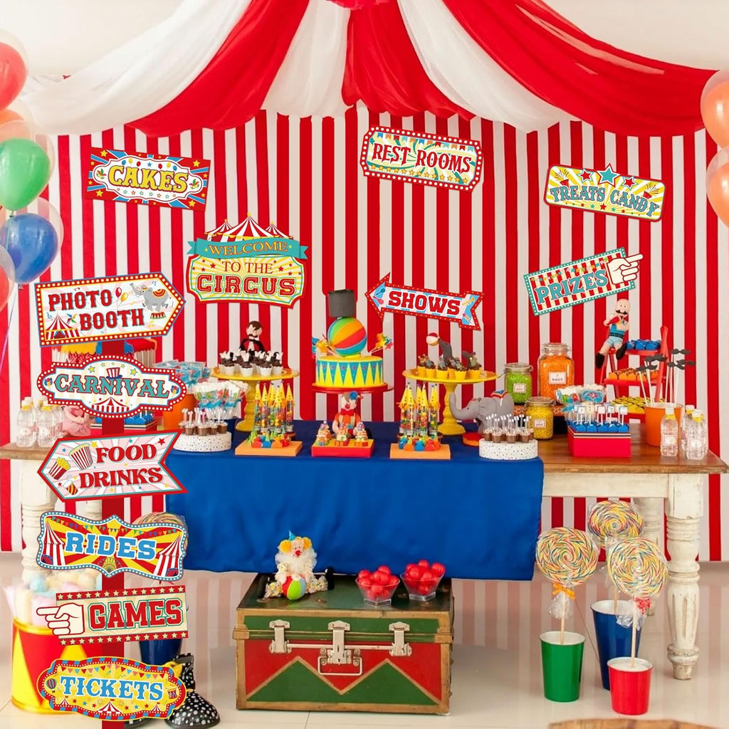 24 Pieces Carnival Decorations Circus Party Directional Sign Welcome to The Circus Signs for Kids Carnival Party Decorations Birthday Party Supplies