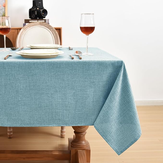 Fitable Textured Linen Tablecloths 2 Pack, Waterproof Fabric Rectangle Table Clothes for 6 Foot Tables, Rustic Holiday Table Covers for Kitchen Dining, Party, Farmhouse (Turquoise, 54 x 108 Inch)