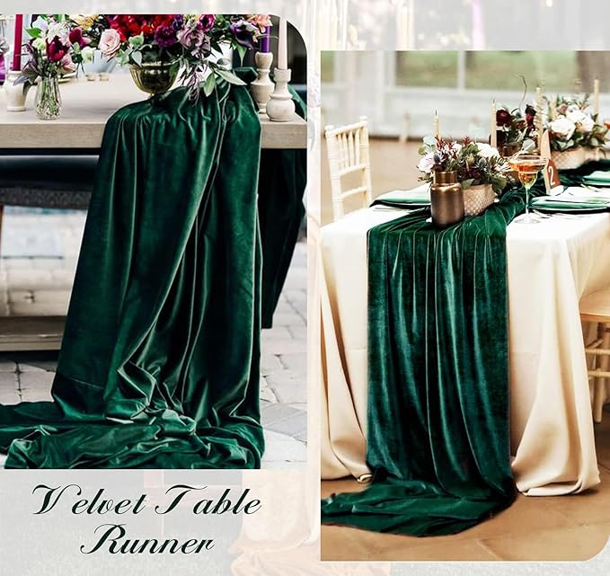 Velvet Table Runner 20 x 120 Inches 10ft Luxurious Thick Soft Velvet Christmas Thanksgiving Wedding Reception Table Runner for Party Reception Decorations(Emerald Green, 1 Pack)