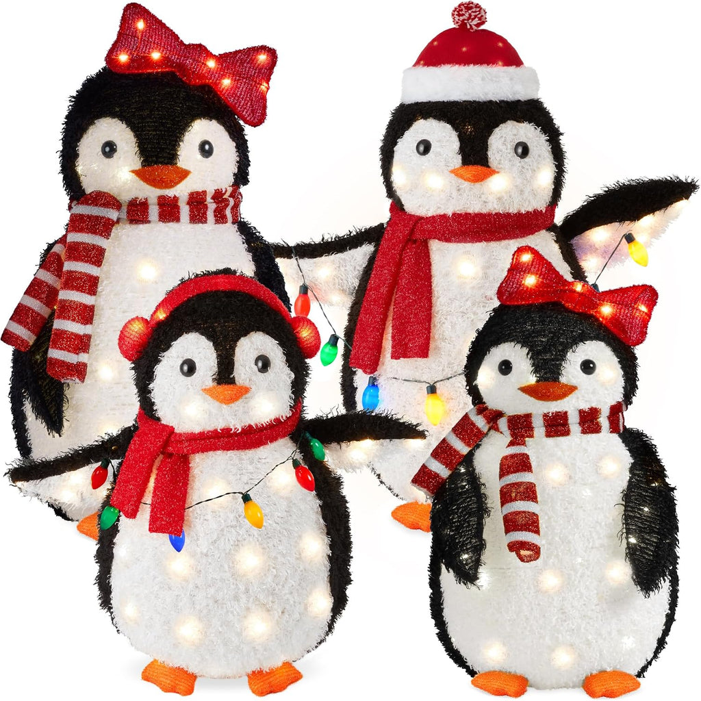 best choice products 4-piece lighted penguin family, large, main product view